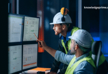 Team analyzing safety data on EHS software dashboard for workplace compliance and performance