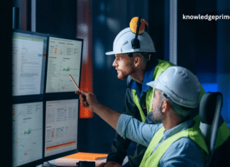 Team analyzing safety data on EHS software dashboard for workplace compliance and performance